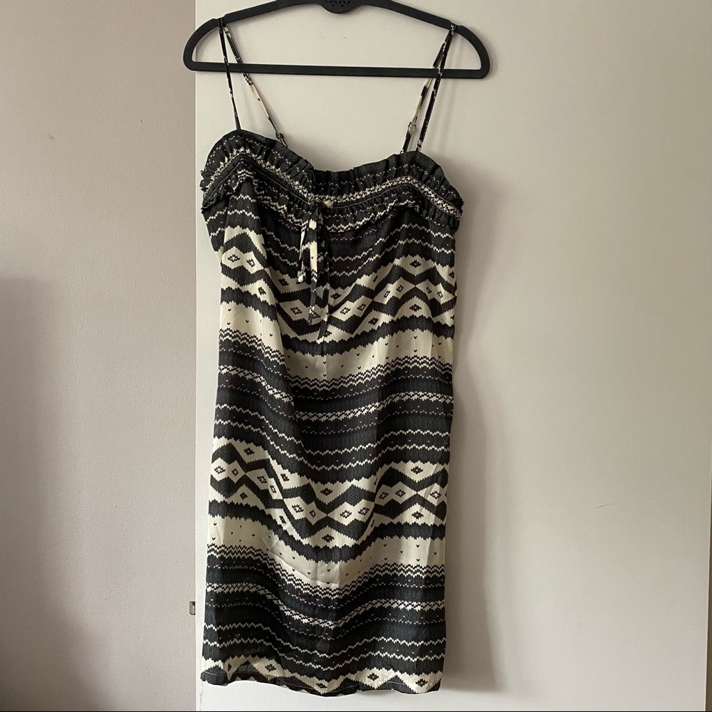 Eloise Silk Satin Aztec Fair Isle Print Slip Mini Dress